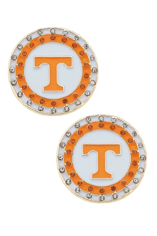 Tennessee Vols Pave Disc Stud Earrings in Orange/White sold by Canvas Style