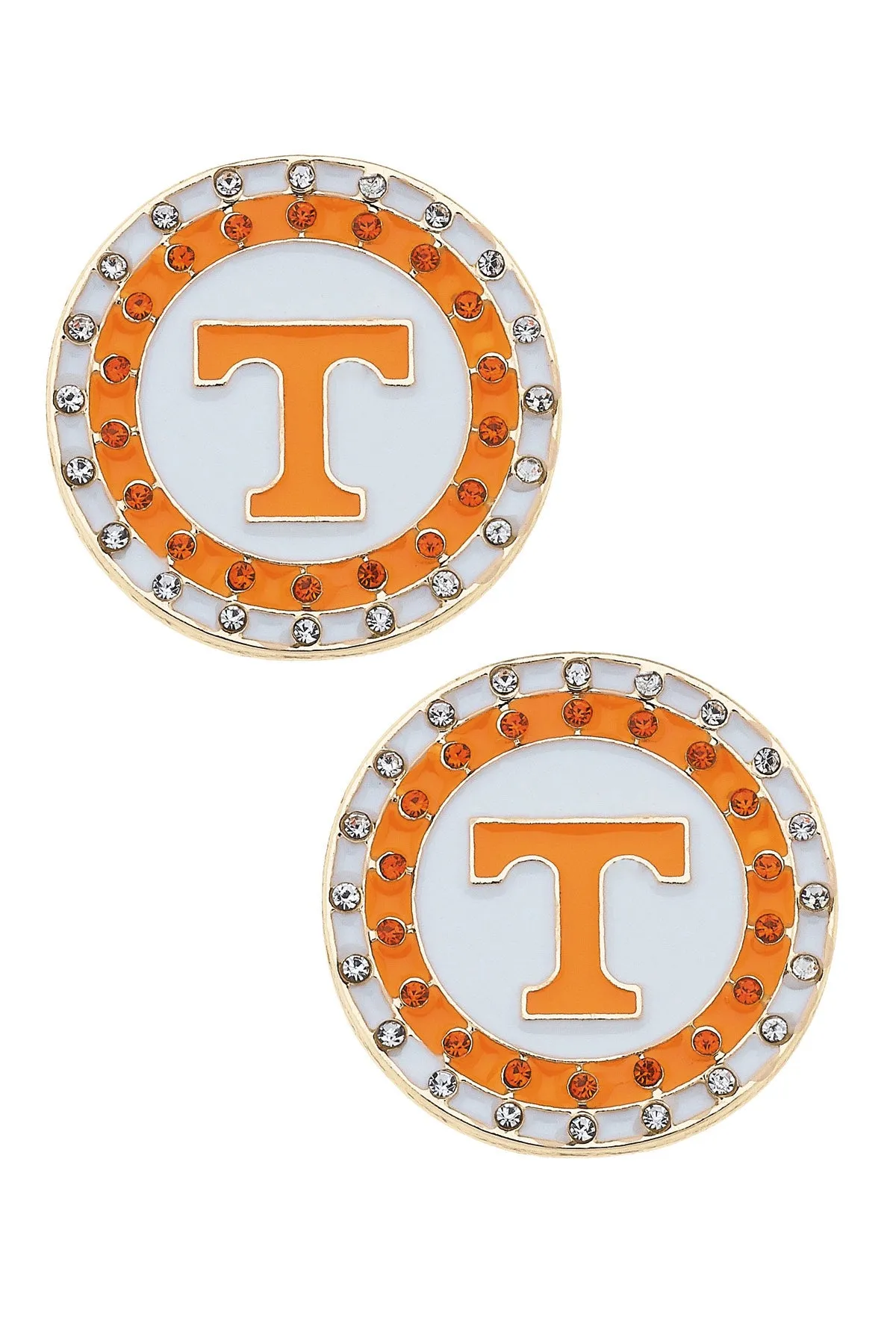 Tennessee Vols Pave Disc Stud Earrings in Orange/White sold by Canvas Style