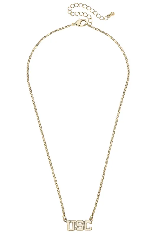 South Carolina Gamecocks Varsity Outline Necklace in Shiny Gold sold by Canvas Style