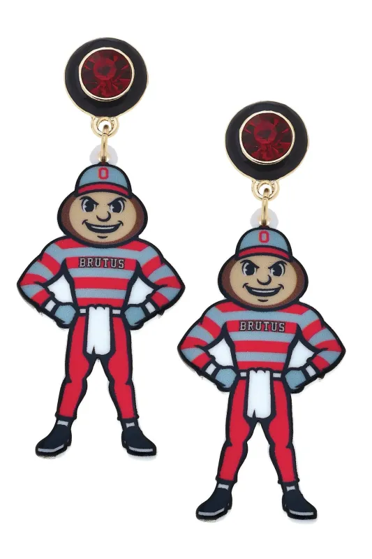 Ohio State Brutus Buckeye Resin Mascot Earrings in Red/Grey sold by Canvas Style