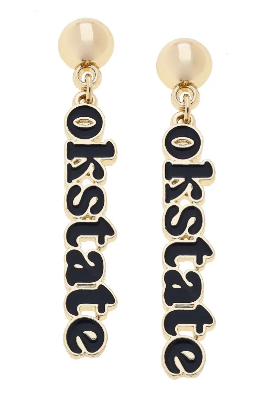 Oklahoma State Cowboys Slogan Earrings in Black/Shiny Gold sold by Canvas Style