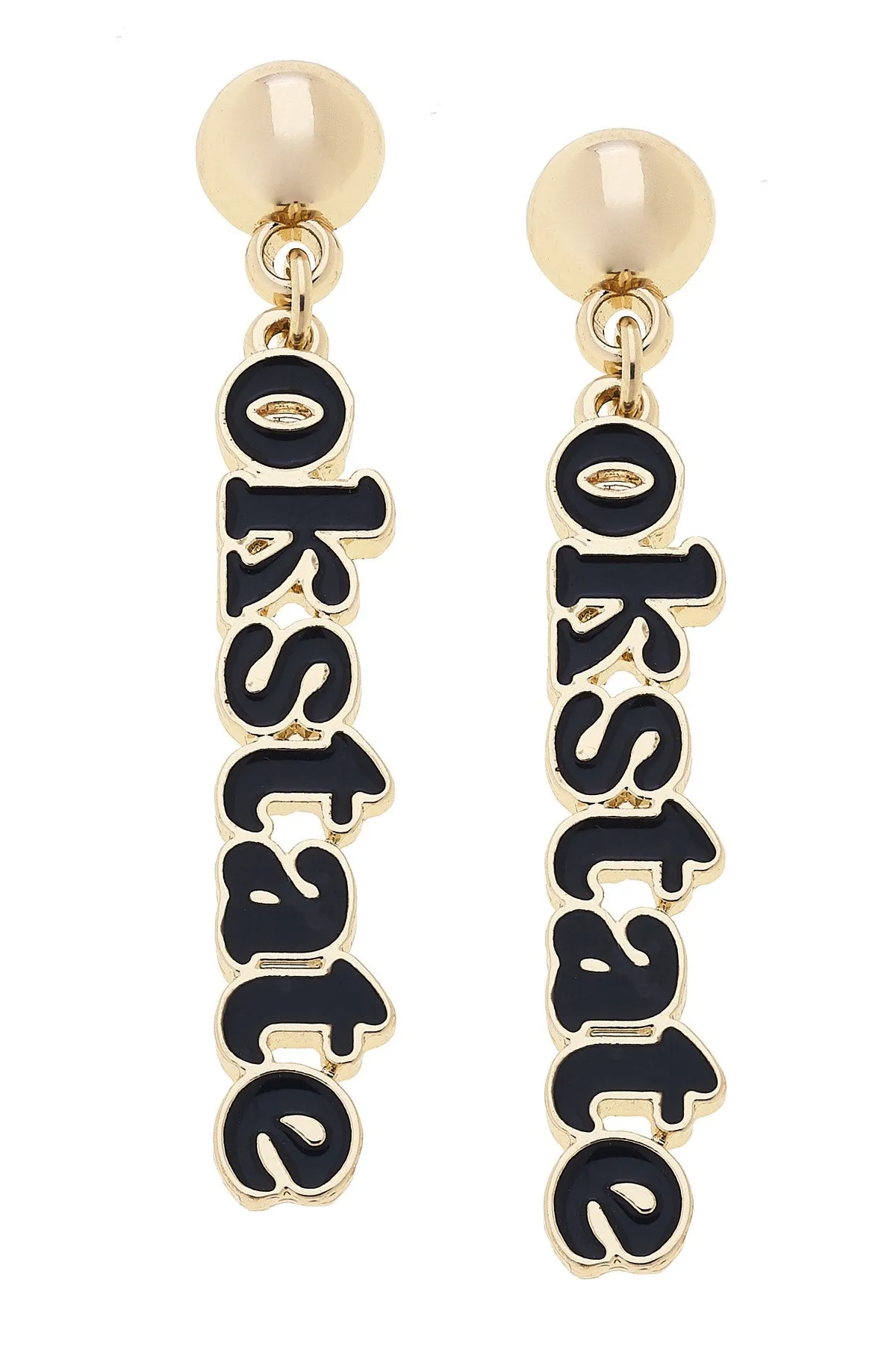 Oklahoma State Cowboys Slogan Earrings in Black/Shiny Gold sold by Canvas Style