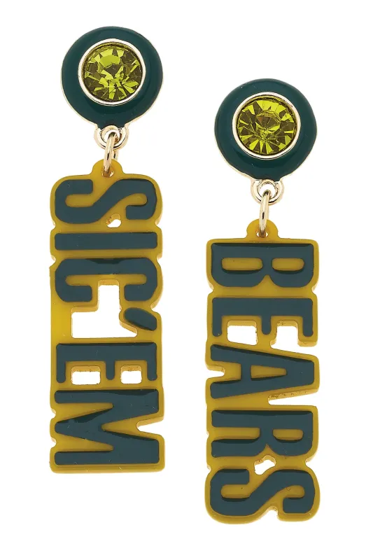 Baylor Bears Resin Block Letter Earrings in Green sold by Canvas Style
