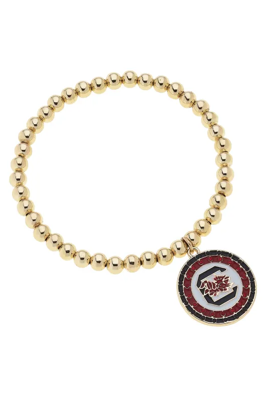 South Carolina Gamecocks Pave Disc Ball Bead Stretch Bracelet in Shiny Gold sold by Canvas Style
