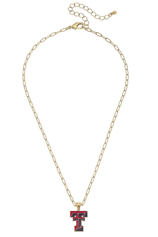 Texas Tech Red Raiders Enamel Pendant Necklace in Shiny Gold sold by Canvas Style