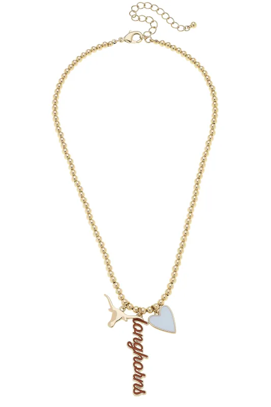 Texas Longhorns Ball Bead Charm Necklace in Shiny Gold sold by Canvas Style