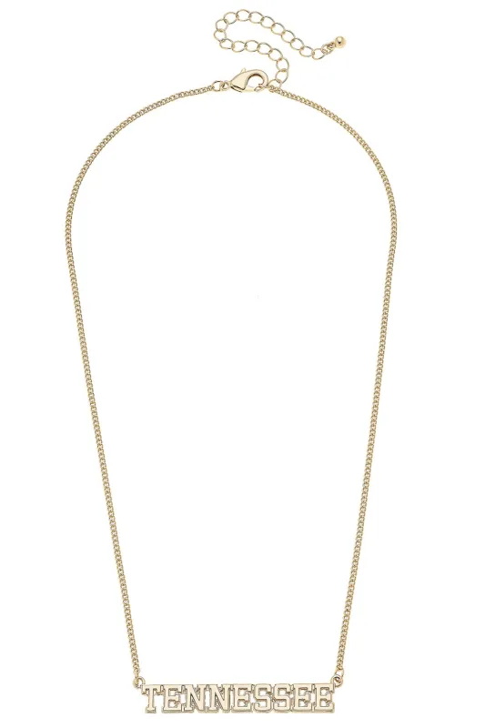 Tennesse Vols Varsity Outline Necklace in Shiny Gold sold by Canvas Style