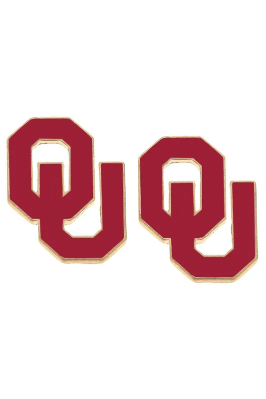 Oklahoma Sooners Enamel Logo Stud Earrings in Shiny Gold sold by Canvas Style