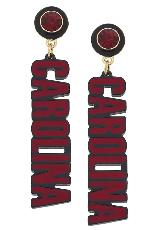 South Carolina Gamecocks Resin Block Letter Earrings in Garnet sold by Canvas Style