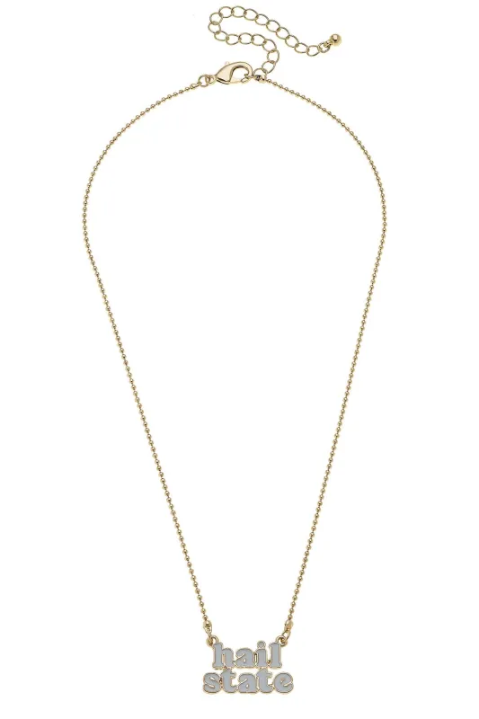 Mississippi State Bulldogs Slogan Necklace in White/Shiny Gold sold by Canvas Style