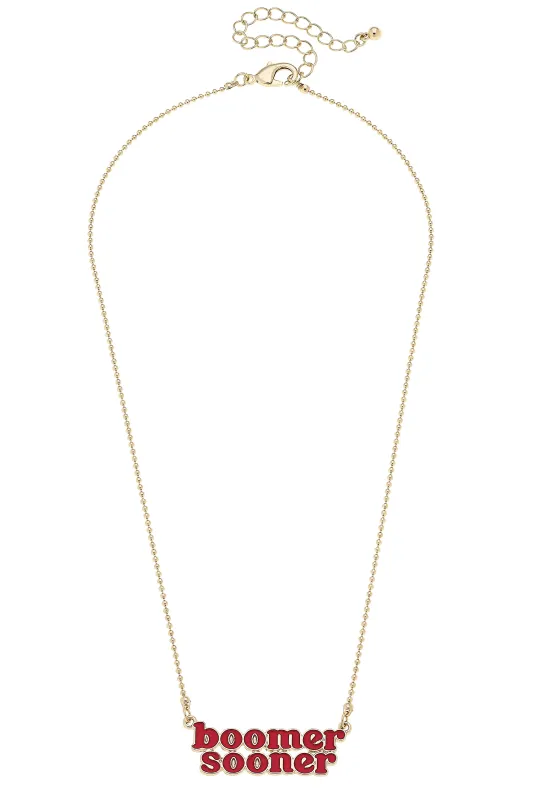 Oklahoma Sooners Slogan Necklace in Crimson/Shiny Gold sold by Canvas Style