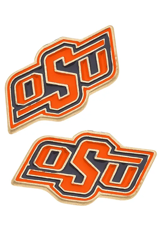 Oklahoma State Cowboys Enamel Logo Stud Earrings in Shiny Gold sold by Canvas Style