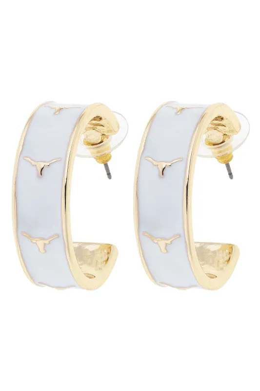 Texas Longhorns Enamel Logo Hoop Earrings in White/Shiny Gold sold by Canvas Style