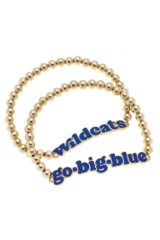 Kentucky Wildcats Slogan Ball Bead Bracelet Set of 2 in Blue/Shiny Gold sold by Canvas Style