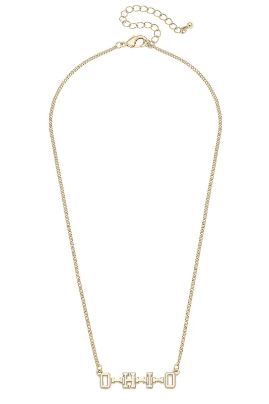 Ohio State Buckeyes Varsity Outline Necklace in Shiny Gold sold by Canvas Style
