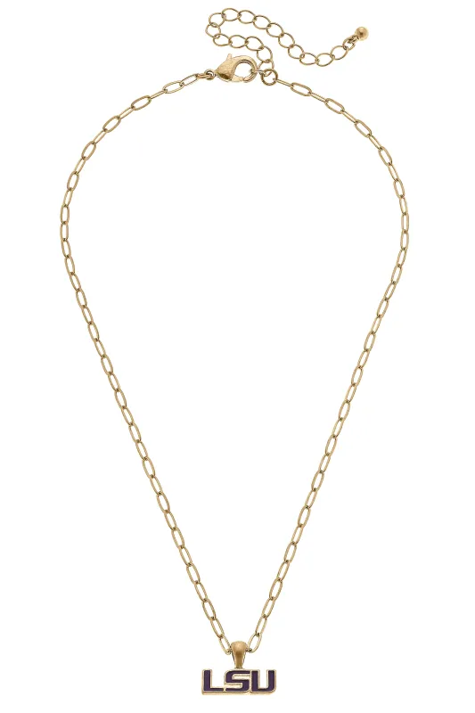 LSU Tigers Enamel Pendant Necklace in Shiny Gold sold by Canvas Style