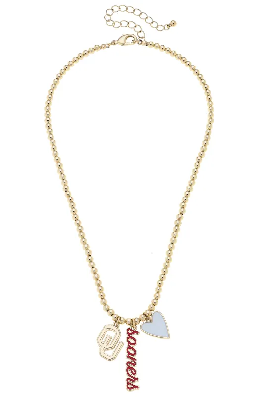 Oklahoma Sooners Ball Bead Charm Necklace in Shiny Gold sold by Canvas Style