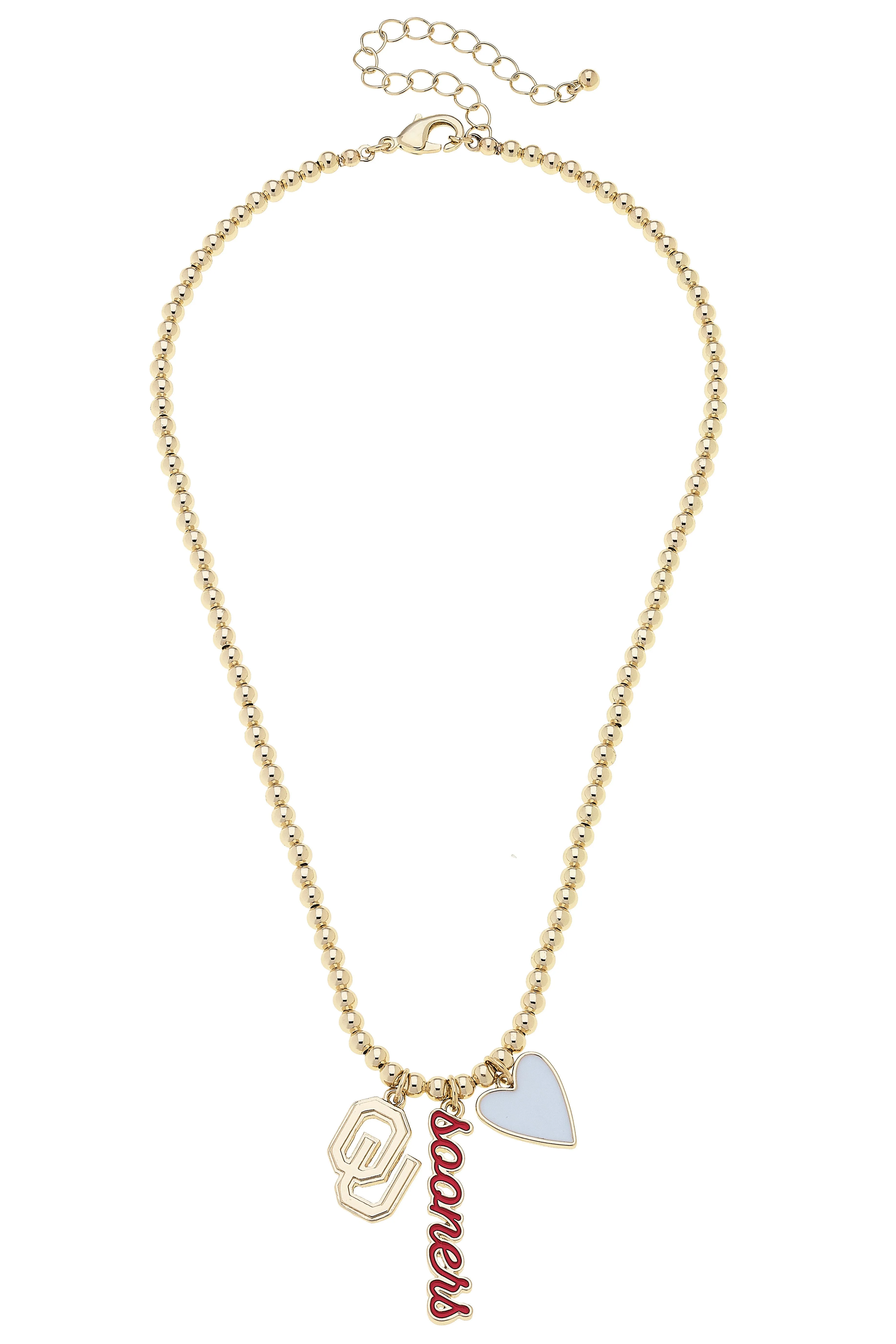 Oklahoma Sooners Ball Bead Charm Necklace in Shiny Gold sold by Canvas Style