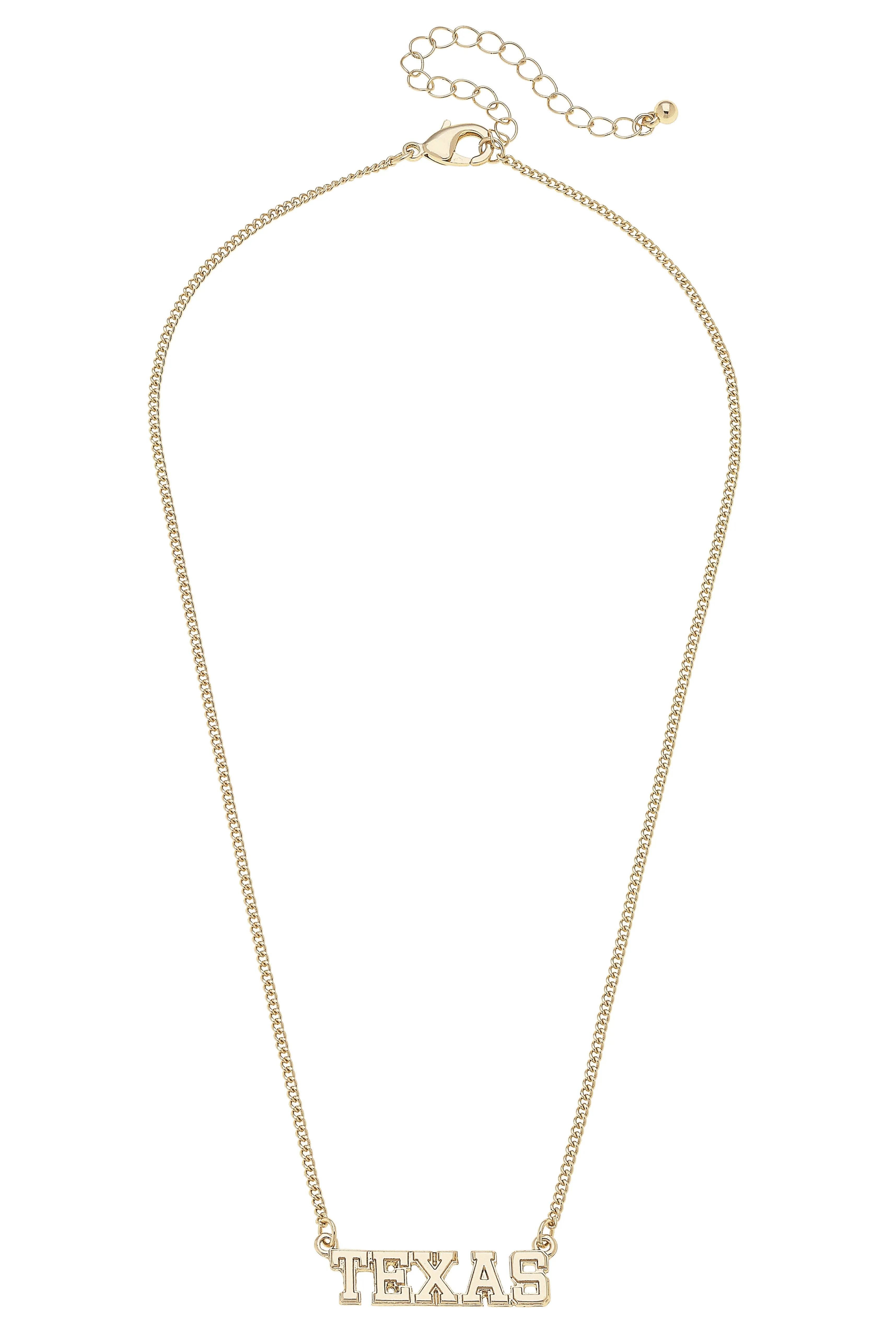 Texas Longhorns Varsity Outline Necklace in Shiny Gold sold by Canvas Style