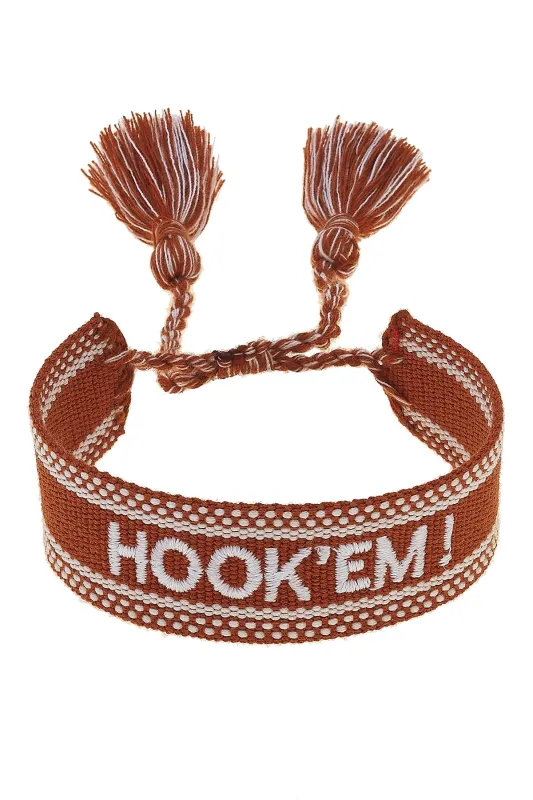Texas Longhorns Woven Tassel Bracelet in Burnt Orange/White sold by Canvas Style
