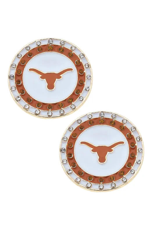 Texas Longhorns Pave Disc Stud Earrings in Burnt Orange/White sold by Canvas Style