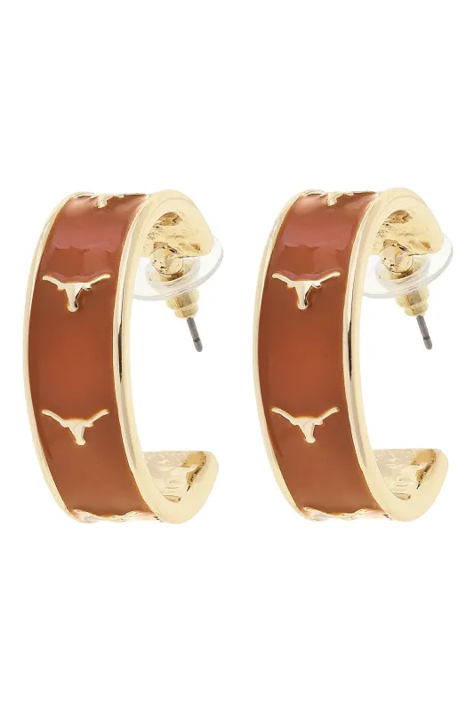 Texas Longhorns Enamel Logo Hoop Earrings in Burnt Orange/Shiny Gold sold by Canvas Style