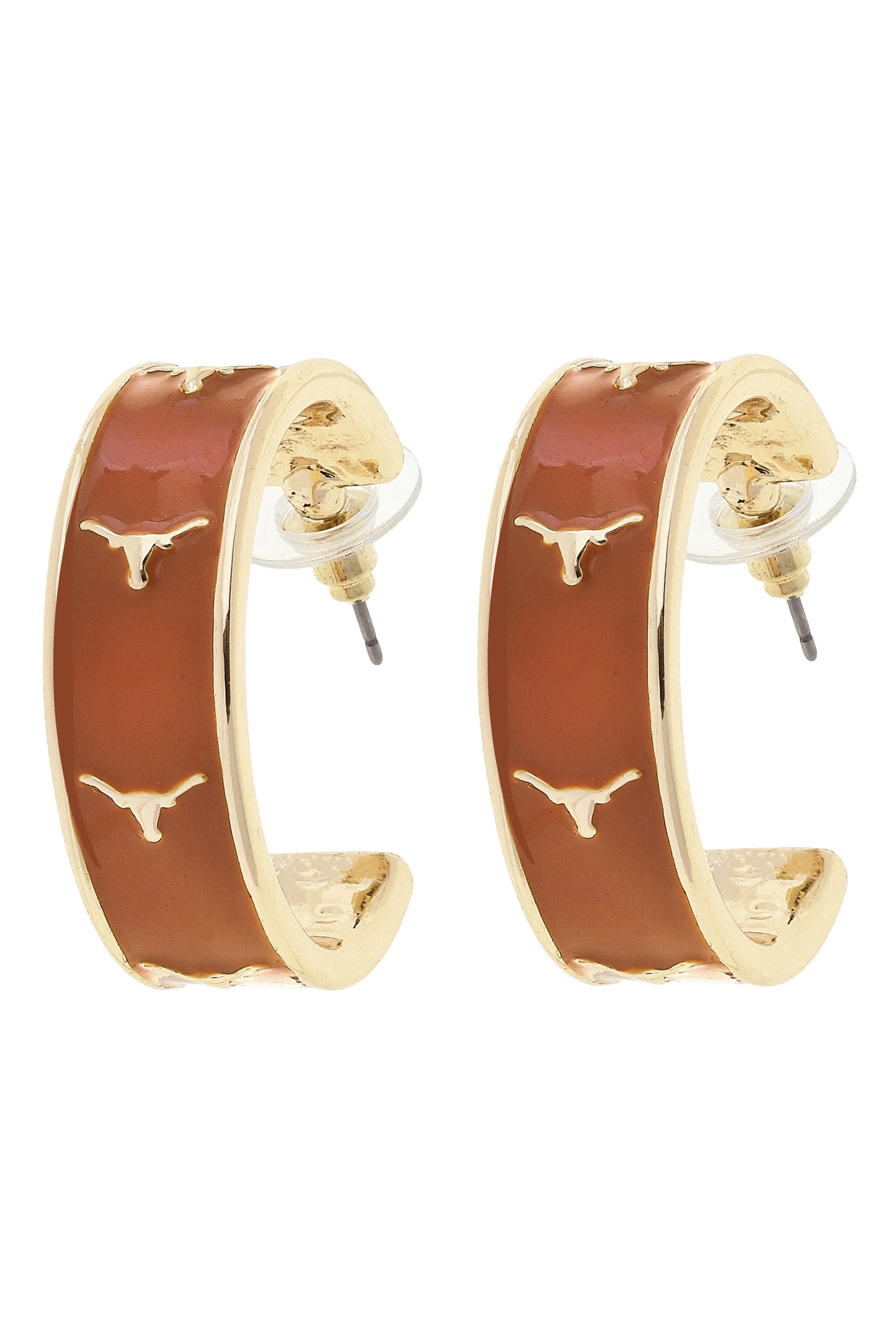 Texas Longhorns Enamel Logo Hoop Earrings in Burnt Orange/Shiny Gold sold by Canvas Style