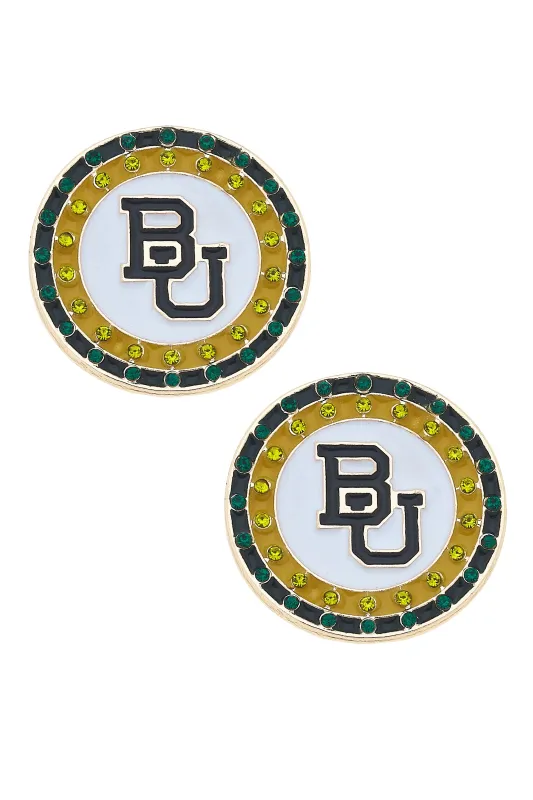 Baylor Bears Pave Disc Stud Earrings in Green/Gold sold by Canvas Style