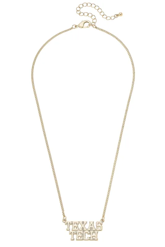 Texas Tech Red Raiders Varsity Outline Necklace in Shiny Gold sold by Canvas Style
