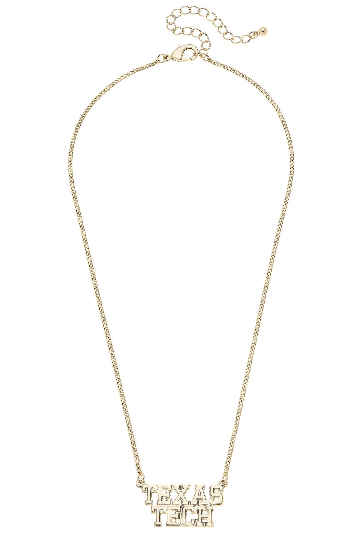 Texas Tech Red Raiders Varsity Outline Necklace in Shiny Gold sold by Canvas Style