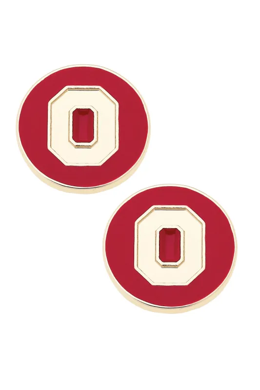 Ohio State Buckeyes Logo Circle Stud Earrings in Red/Shiny Gold sold by Canvas Style