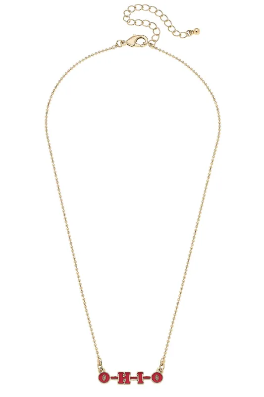 Ohio State Buckeyes Slogan Necklace in Red/Shiny Gold sold by Canvas Style