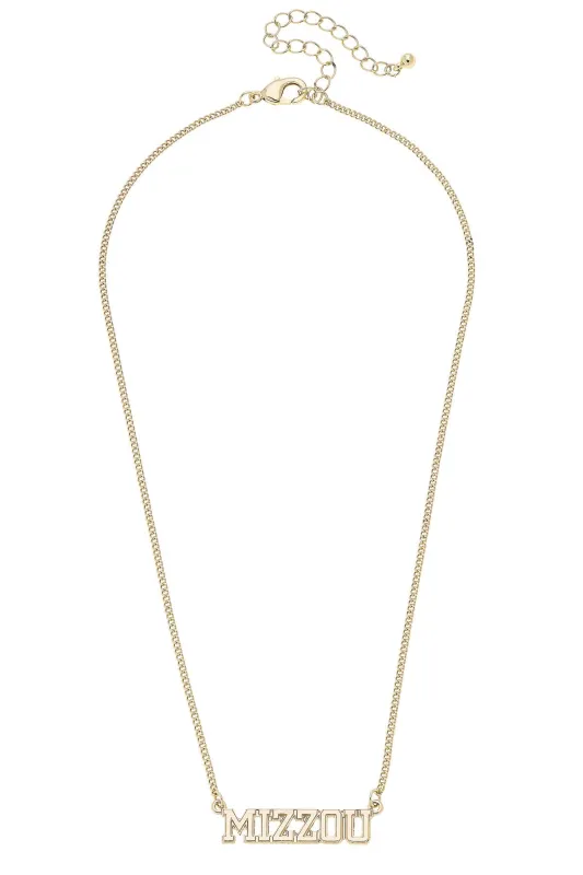 Missouri Tigers Varsity Outline Necklace in Shiny Gold sold by Canvas Style