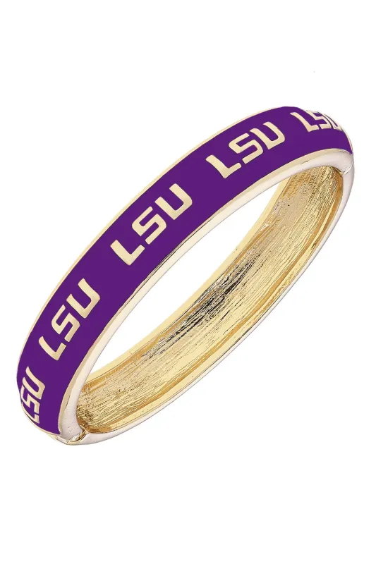LSU Tigers Sculpted Enamel Logo Hinge Bangle in Purple sold by Canvas Style