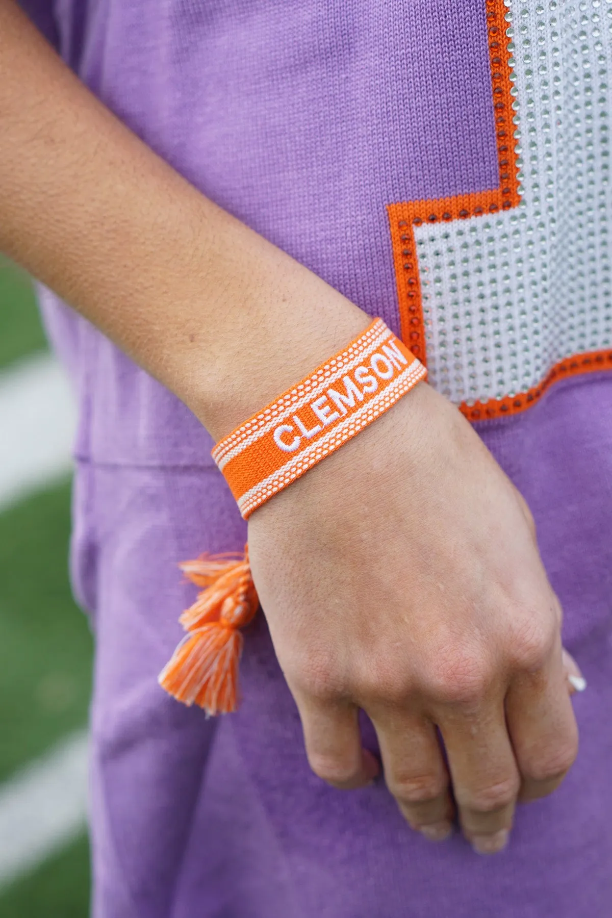 Clemson Tigers Woven Tassel Bracelet in Orange/White sold by Canvas Style product image thumbnail 2