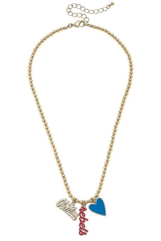 Ole Miss Rebels Ball Bead Charm Necklace in Shiny Gold sold by Canvas Style