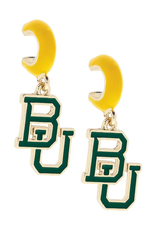 Baylor Bears Enamel Logo Huggie Hoop Earrings in Gold sold by Canvas Style