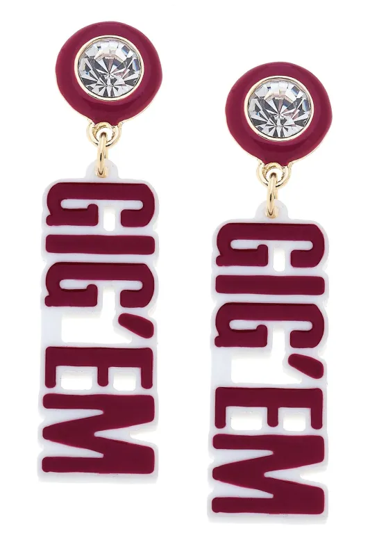 Texas A&M Aggies Resin Block Letter Earrings in Maroon sold by Canvas Style