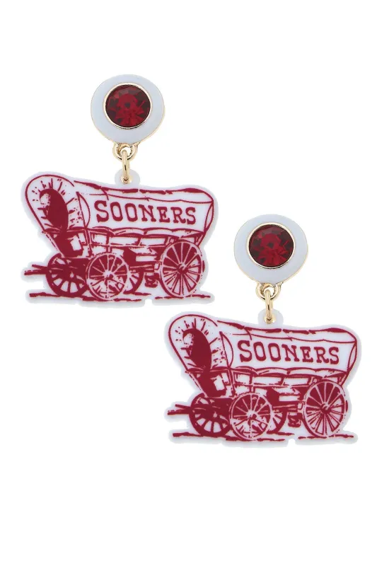 Oklahoma Sooner Schooner Wagon Resin Earrings in Crimson/White sold by Canvas Style