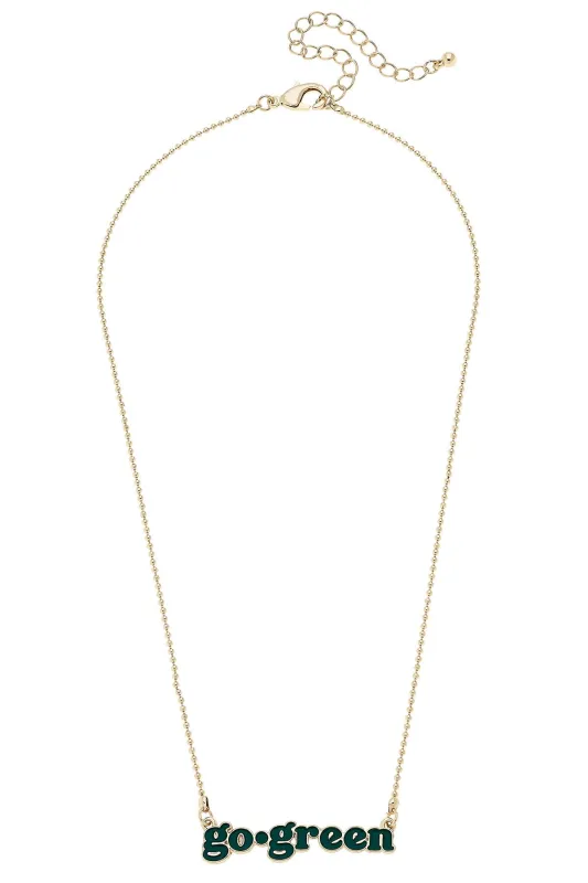 Michigan State Spartans Slogan Necklace in Green/Shiny Gold sold by Canvas Style
