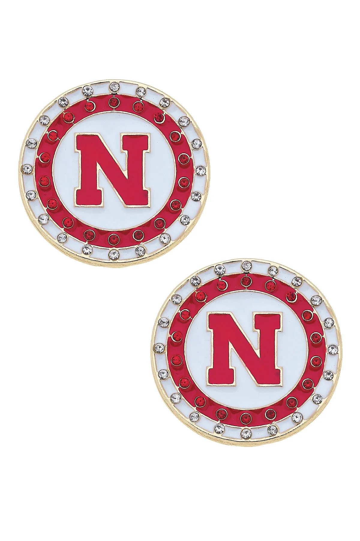 Nebraska Huskers Pave Disc Stud Earrings in Red/White sold by Canvas Style