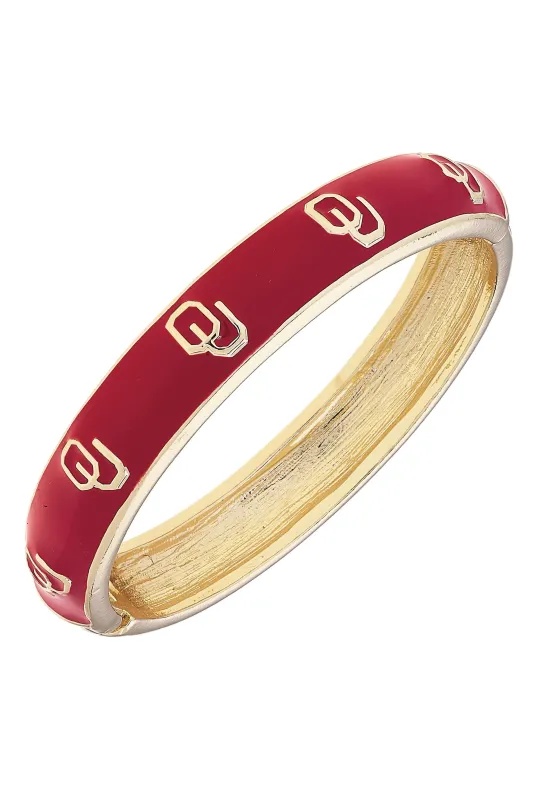 Oklahoma Sooners Sculpted Enamel Logo Hinge Bangle in Crimson sold by Canvas Style