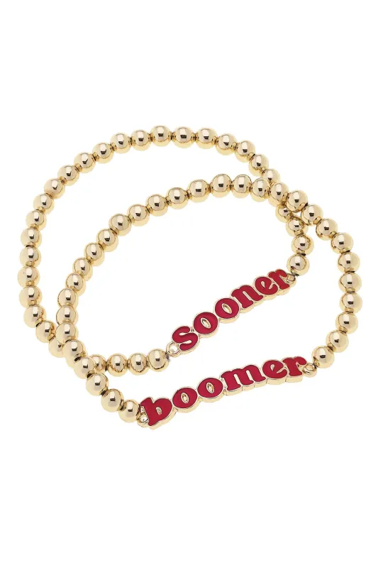Oklahoma Sooners Slogan Ball Bead Bracelet Set of 2 in Crimson/Shiny Gold sold by Canvas Style