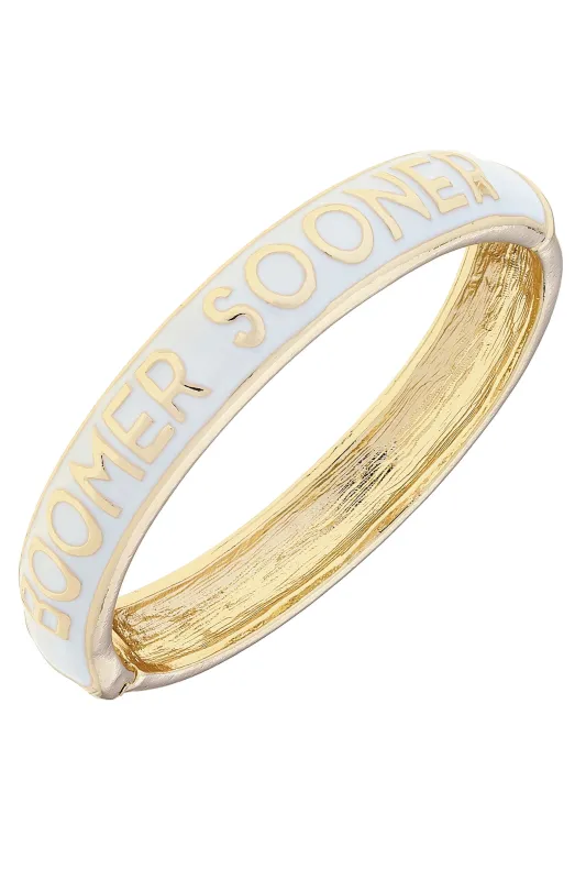 Oklahoma Sooners Sculpted Enamel Hinge Bangle in White sold by Canvas Style