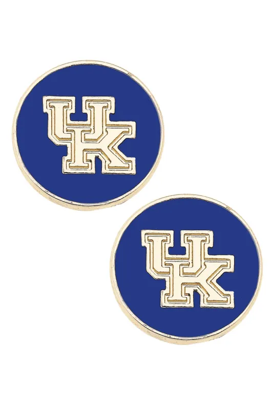 Kentucky Wildcats Logo Circle Stud Earrings in Blue/Shiny Gold sold by Canvas Style