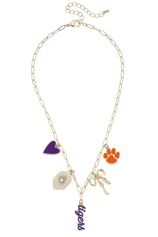 Clemson Tigers Paper Clip Charm Collector Necklace in Shiny Gold sold by Canvas Style