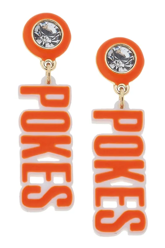 Oklahoma State Cowboys Resin Block Letter Earrings in Orange sold by Canvas Style