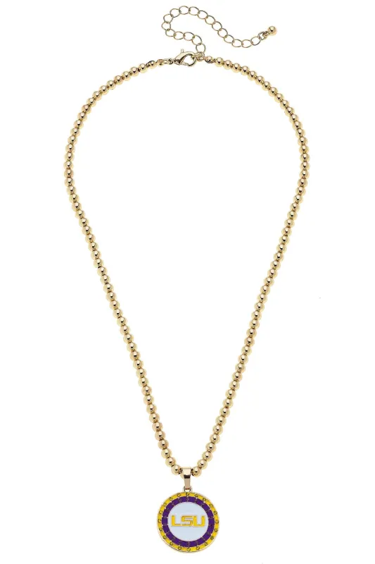 LSU Tigers Pave Disc Necklace in Shiny Gold sold by Canvas Style
