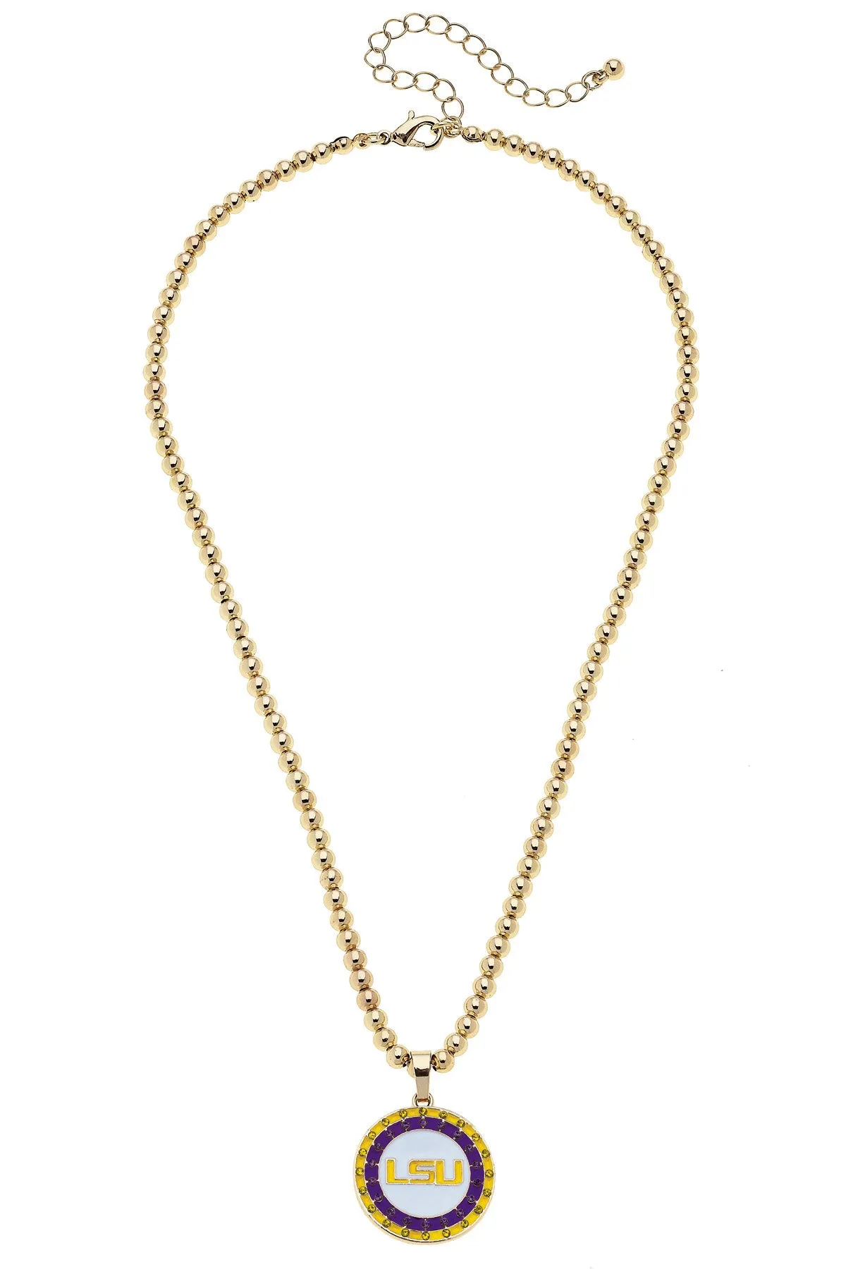 LSU Tigers Pave Disc Necklace in Shiny Gold sold by Canvas Style