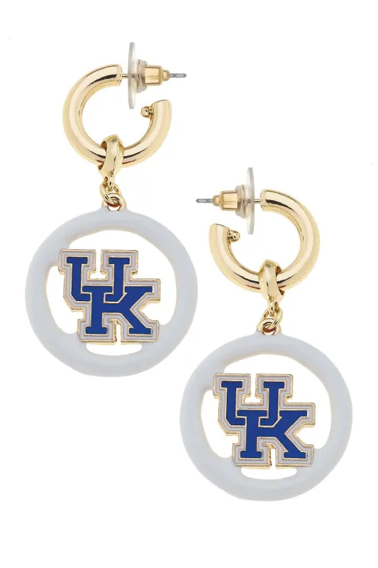 Kentucky Wildcats Logo Medallion Drop Hoop Earrings in Shiny Gold sold by Canvas Style